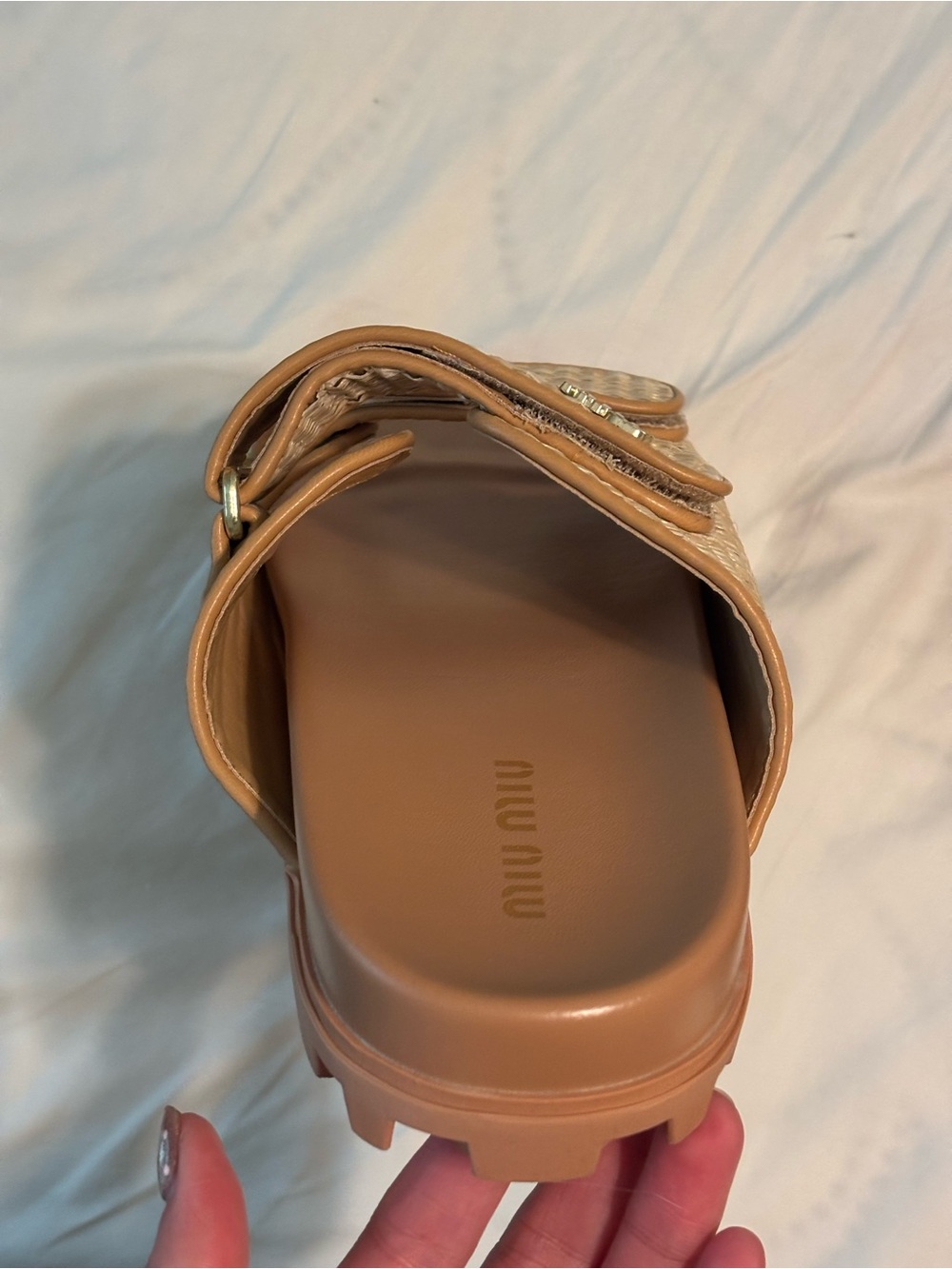 Women's Tan Woven Strap Slide Sandals size 41/US 10 - Picture 5 of 9